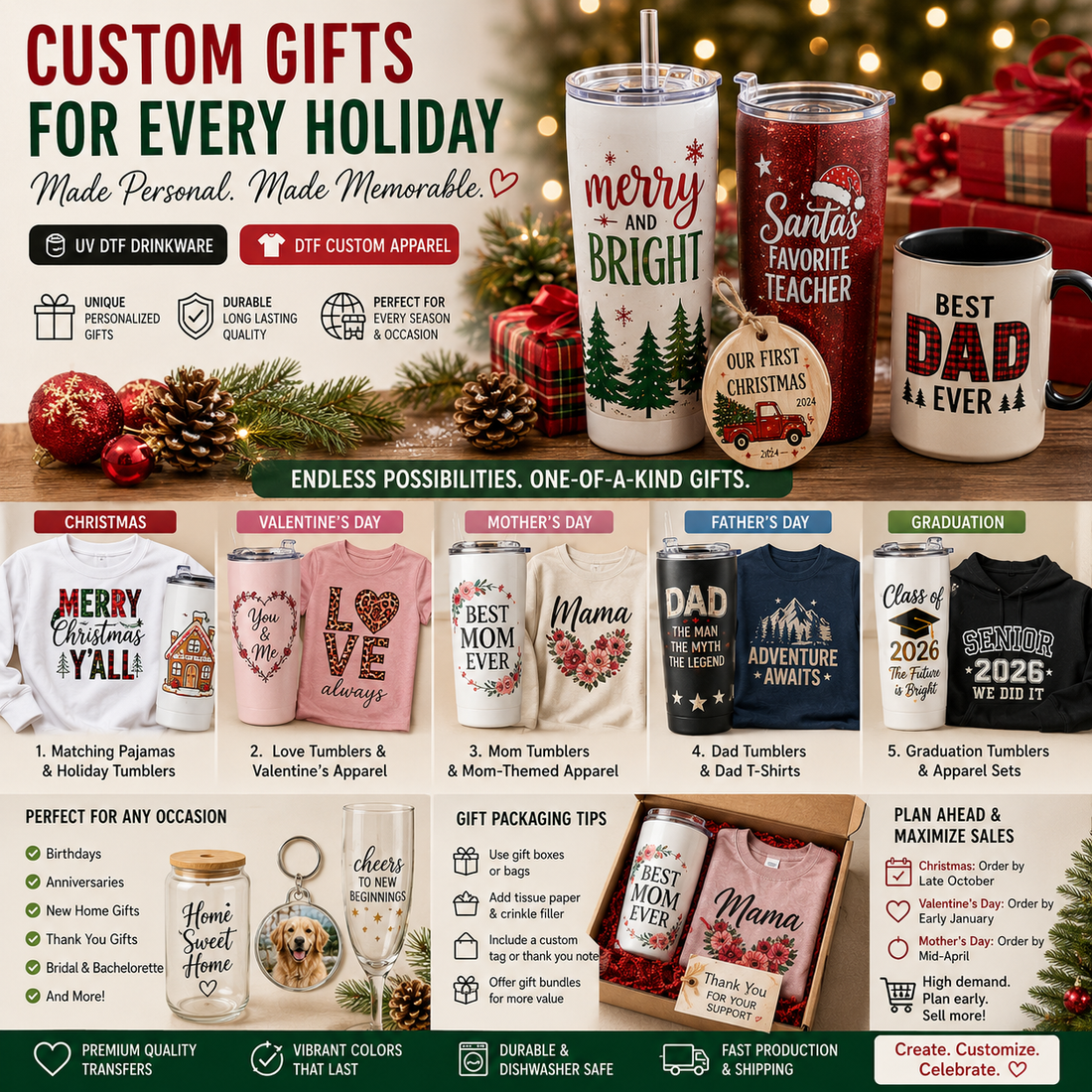 Holiday Gift Ideas Using UV DTF Custom Drinkware & Apparel