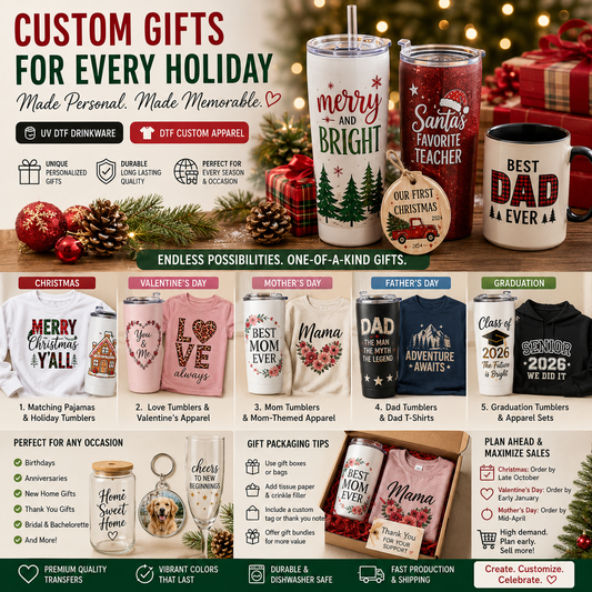 Holiday Gift Ideas Using UV DTF Custom Drinkware & Apparel